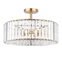 Laura Ashley Fernhurst Cut Glass Large Semi Flush Ceiling Light, Antique Brass, Metallic Brass
