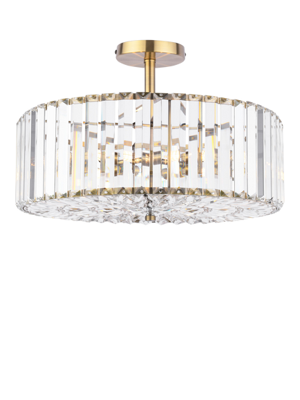 Laura Ashley Fernhurst Cut Glass Large Semi Flush Ceiling Light, Antique Brass, Metallic Brass