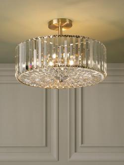 Laura Ashley Fernhurst Cut Glass Large Semi Flush Ceiling Light, Antique Brass - view 2, Metallic Brass