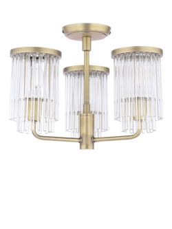 Laura Ashley Hilcote Glass Rods Semi Flush Ceiling Light, Matt Antique Brass, Metallic Brass