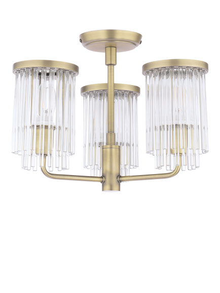 Laura Ashley Hilcote Glass Rods Semi Flush Ceiling Light, Matt Antique Brass, Metallic Brass