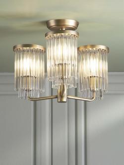 Laura Ashley Hilcote Glass Rods Semi Flush Ceiling Light, Matt Antique Brass - view 2, Metallic Brass