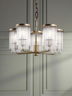 Laura Ashley Hilcote Glass Rods Pendant Ceiling Light, Matt Antique Brass - view 2, Metallic Brass