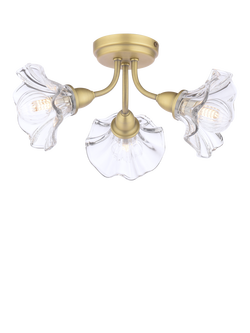 Laura Ashley Kerswell 3 Arm Glass Shade Flush Ceiling Light, Matt Antique Brass, Metallic Brass