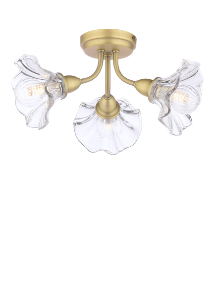Laura Ashley Kerswell 3 Arm Glass Shade Flush Ceiling Light, Matt Antique Brass, Metallic Brass