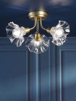 Laura Ashley Kerswell 3 Arm Glass Shade Flush Ceiling Light, Matt Antique Brass - view 2, Metallic Brass