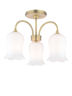 Laura Ashley Lidsell 3 Arm Scallop Glass Shade Semi Flush Ceiling Light, Matt Antique Brass, Metallic Brass