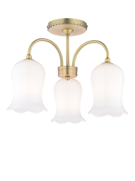 Laura Ashley Lidsell 3 Arm Scallop Glass Shade Semi Flush Ceiling Light, Matt Antique Brass, Metallic Brass