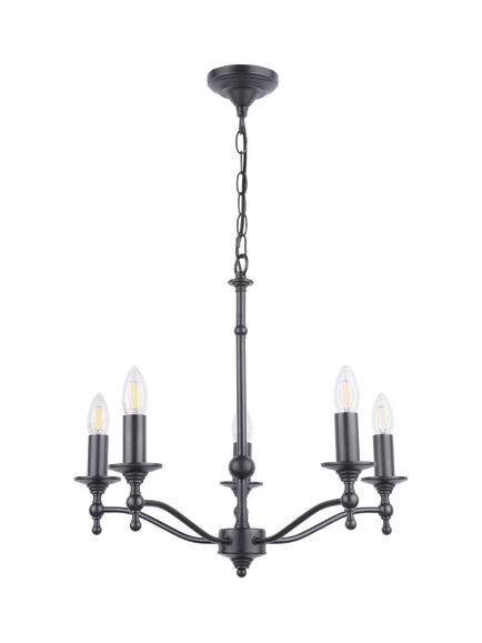 Laura Ashley Ludchurch 5 Arm Chandelier Ceiling Light, Black, Black