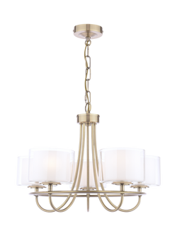 Laura Ashley Southwell 5 Arm Glass Shade Chandelier Ceiling Light, Antique Brass, Metallic Brass