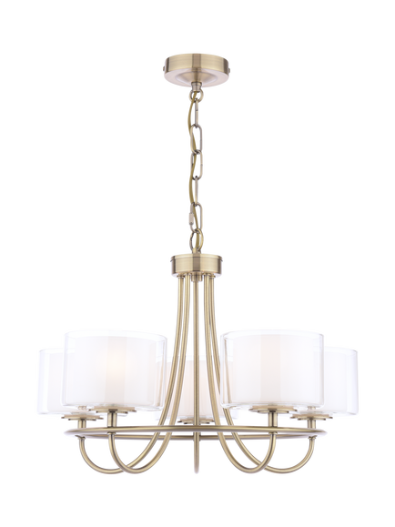 Laura Ashley Southwell 5 Arm Glass Shade Chandelier Ceiling Light, Antique Brass, Metallic Brass
