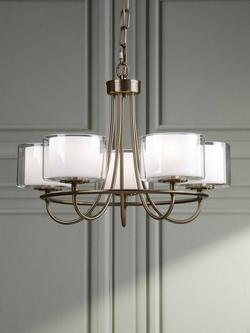 Laura Ashley Southwell 5 Arm Glass Shade Chandelier Ceiling Light, Antique Brass - view 2, Metallic Brass