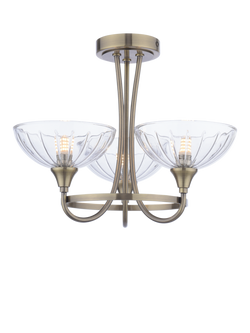 Laura Ashley Wellham 3 Arm Cut Glass Flush Ceiling Light, Antique Brass, Metallic Brass
