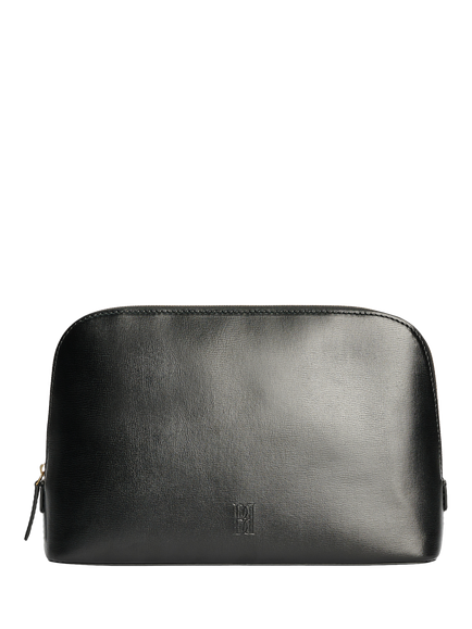 By Malene Birger Aya Medium Leather Cosmetics Bag, Black, Black