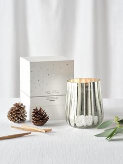 The White Company Fir Tree Ribbed Mercury Two Wick Scented Candle, 1kg - view 2, White