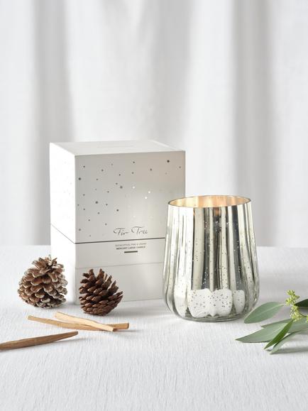 The White Company Fir Tree Ribbed Mercury Two Wick Scented Candle, 1kg - view 2, White