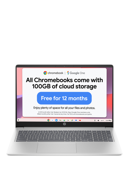 HP Chromebook 15a-nb0001na Laptop, Intel Core i3 Processor, 8GB RAM, 256GB, 15.6” Full HD, Natural Silver, Natural Silver