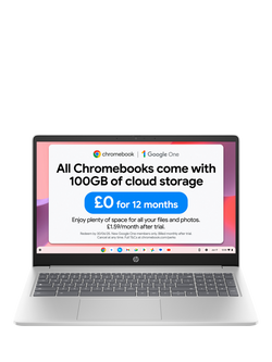 HP Chromebook 15a-nb0001na Laptop, Intel Core i3 Processor, 8GB RAM, 256GB, 15.6” Full HD, Natural Silver - view 2, Natural Silver