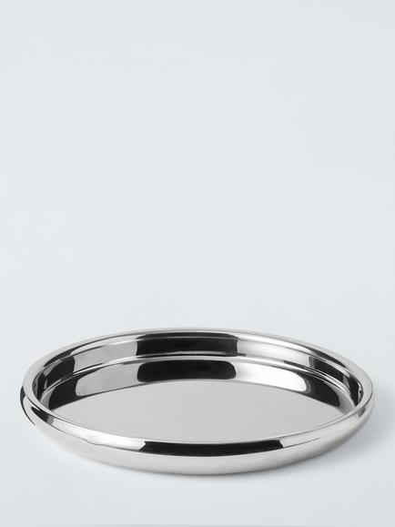 John Lewis Luxe Round Double Wall Stainless Steel Mirror Tray, Silver