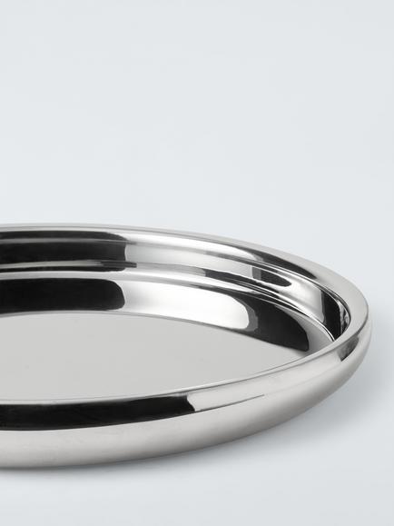 John Lewis Luxe Round Double Wall Stainless Steel Mirror Tray - view 2, Silver