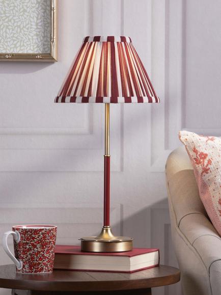 Laura Ashley Denwick Pleat Stripe Table Lamp, Claret - view 2, Red Claret