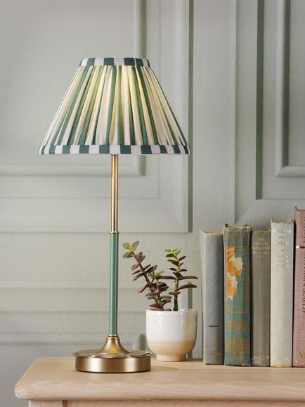 Laura Ashley Denwick Pleat Stripe Table Lamp, Olive Green - view 2, Green Olive