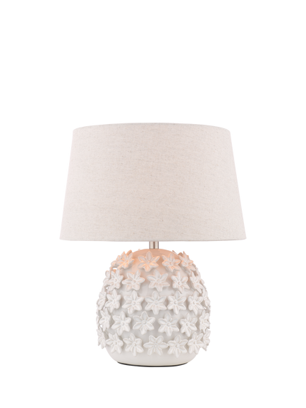 Laura Ashley Ingham Floral Ceramic Table Lamp, Off White, White Off White