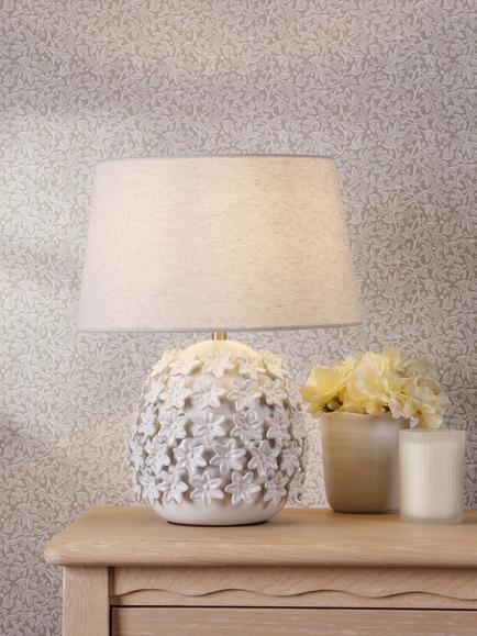 Laura Ashley Ingham Floral Ceramic Table Lamp, Off White - view 2, White Off White