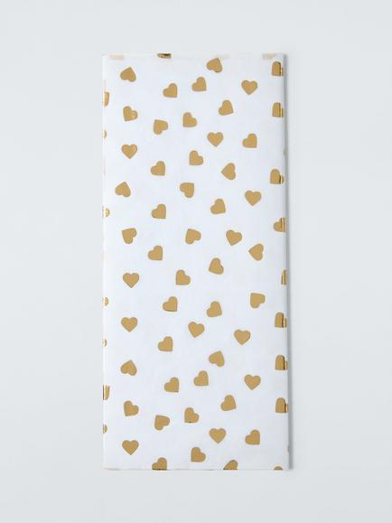 John Lewis Foil Hearts Tissue Paper, White/Gold, White/Gold