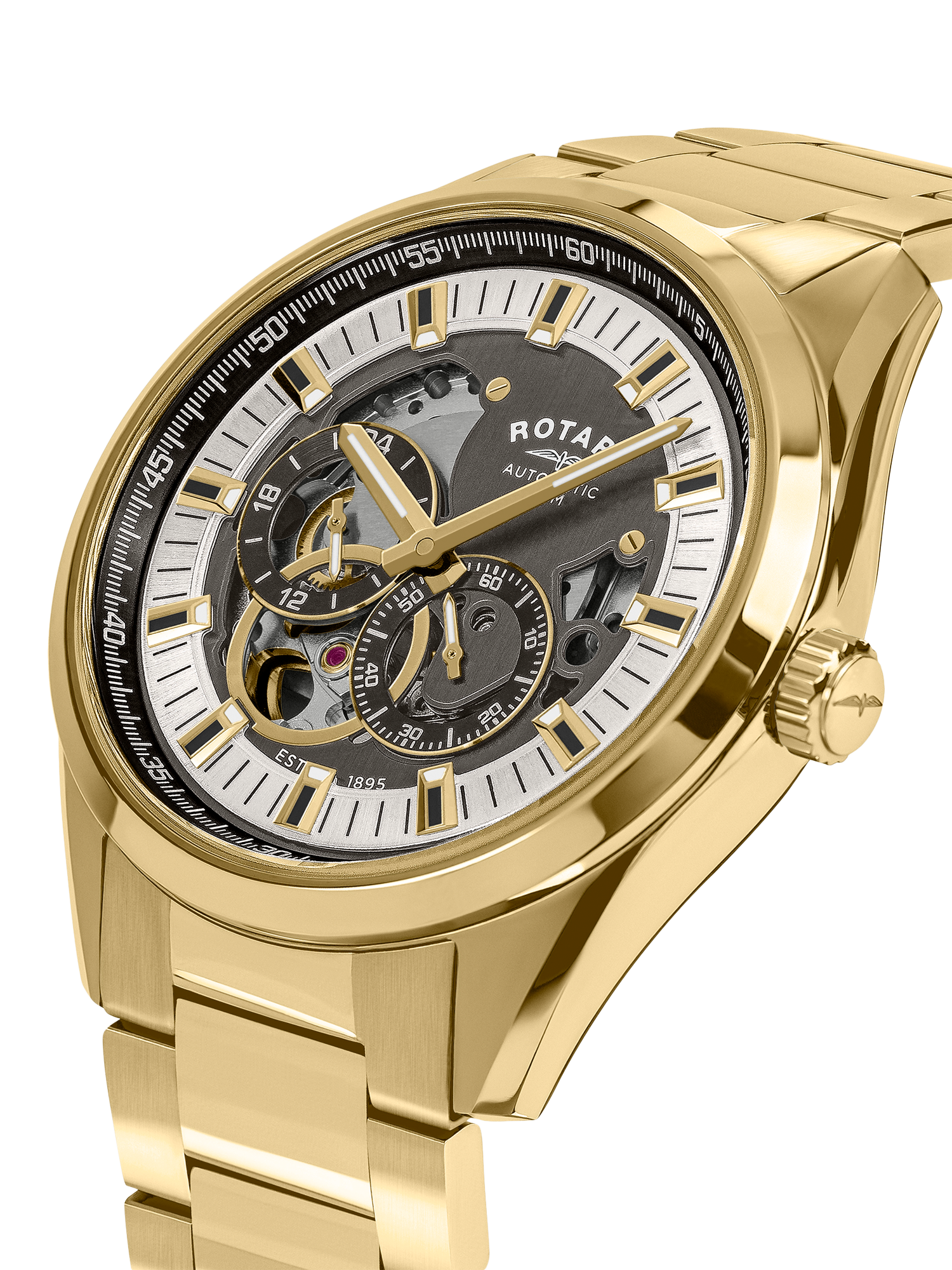 Product image 2 of 6, which shows Rotary RGB10008/06 Men's Seamatic Eclipse Bracelet Strap Watch, Gold