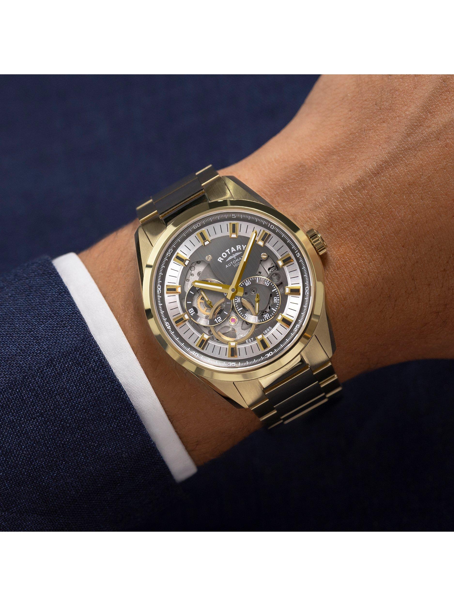 Product image 3 of 6, which shows Rotary RGB10008/06 Men's Seamatic Eclipse Bracelet Strap Watch, Gold