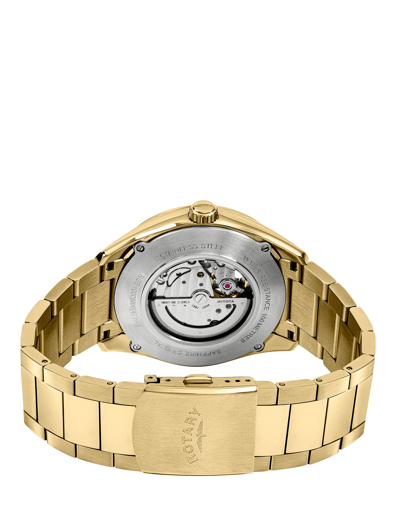 Product image 4 of 6, which shows Rotary RGB10008/06 Men's Seamatic Eclipse Bracelet Strap Watch, Gold