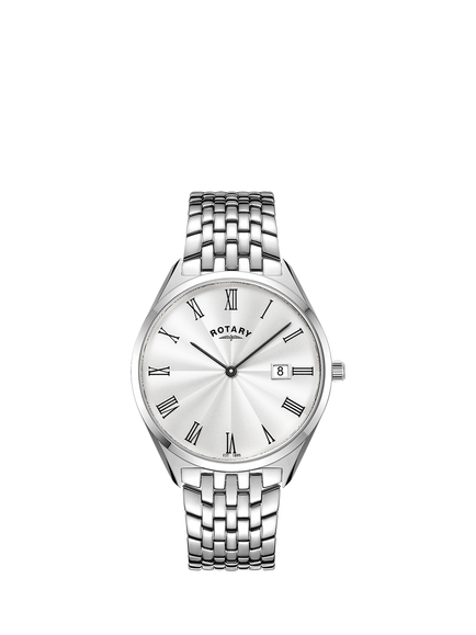 Rotary GB08010/01 Men's Ultra Slim Bracelet Strap Watch, Silver, Silver