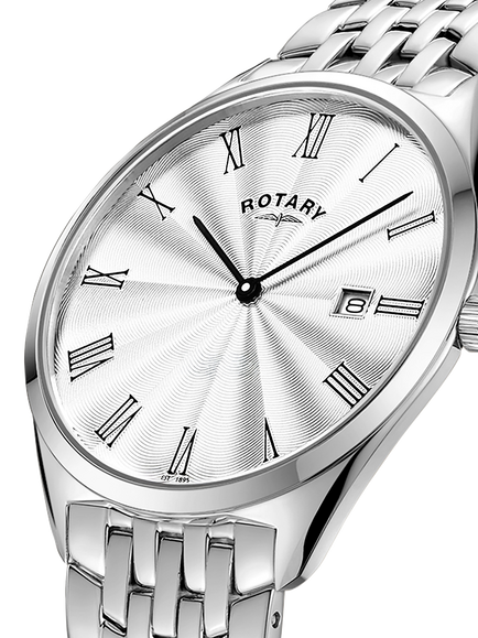 Rotary GB08010/01 Men's Ultra Slim Bracelet Strap Watch, Silver - view 2, Silver