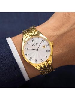 Rotary GB08013/01 Men's Ultra Slim Bracelet Strap Watch, Gold - view 2, Gold