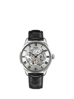 Rotary GS02940/06 Men's Greenwich Leather Strap Watch, Gold