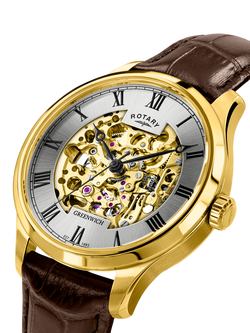 Rotary GS02941/03 Men's Greenwich Leather Strap Watch - view 2, Silver