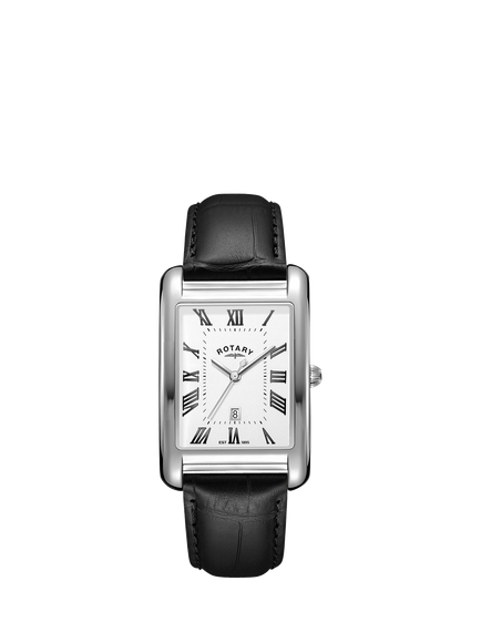 Rotary GS05750/01 Men's Heritage Astoria Leather Strap Watch, Black, Black