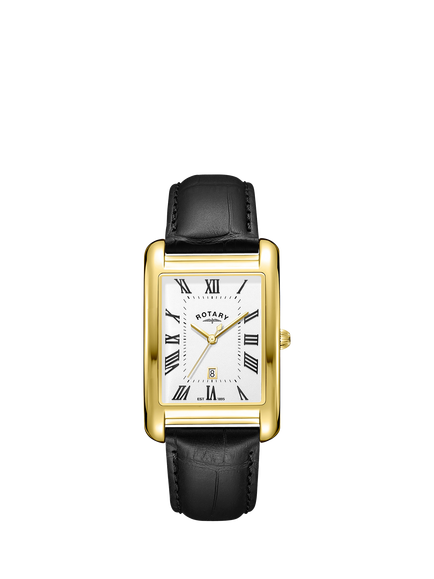 Rotary GS05753/01 Men's Heritage Astoria Leather Strap Watch, Black, Black