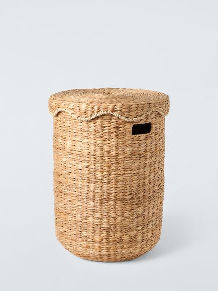 John Lewis Wavy Lidded Bulrush Laundry Basket, Natural, Natural
