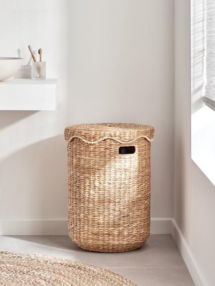 John Lewis Wavy Lidded Bulrush Laundry Basket, Natural - view 2, Natural