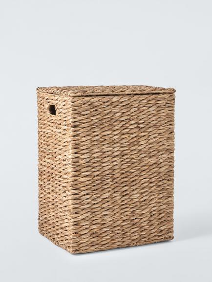 John Lewis Rectangular Bulrush Lidded Laundry Basket, Natural