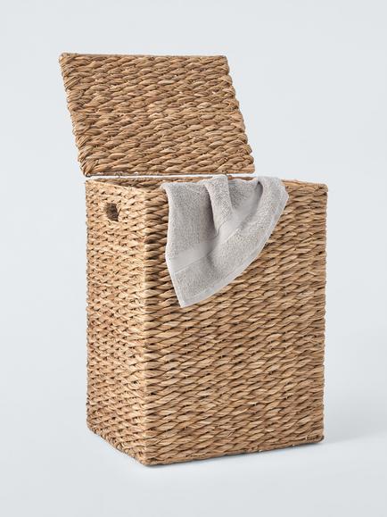 John Lewis Rectangular Bulrush Lidded Laundry Basket - view 2, Natural