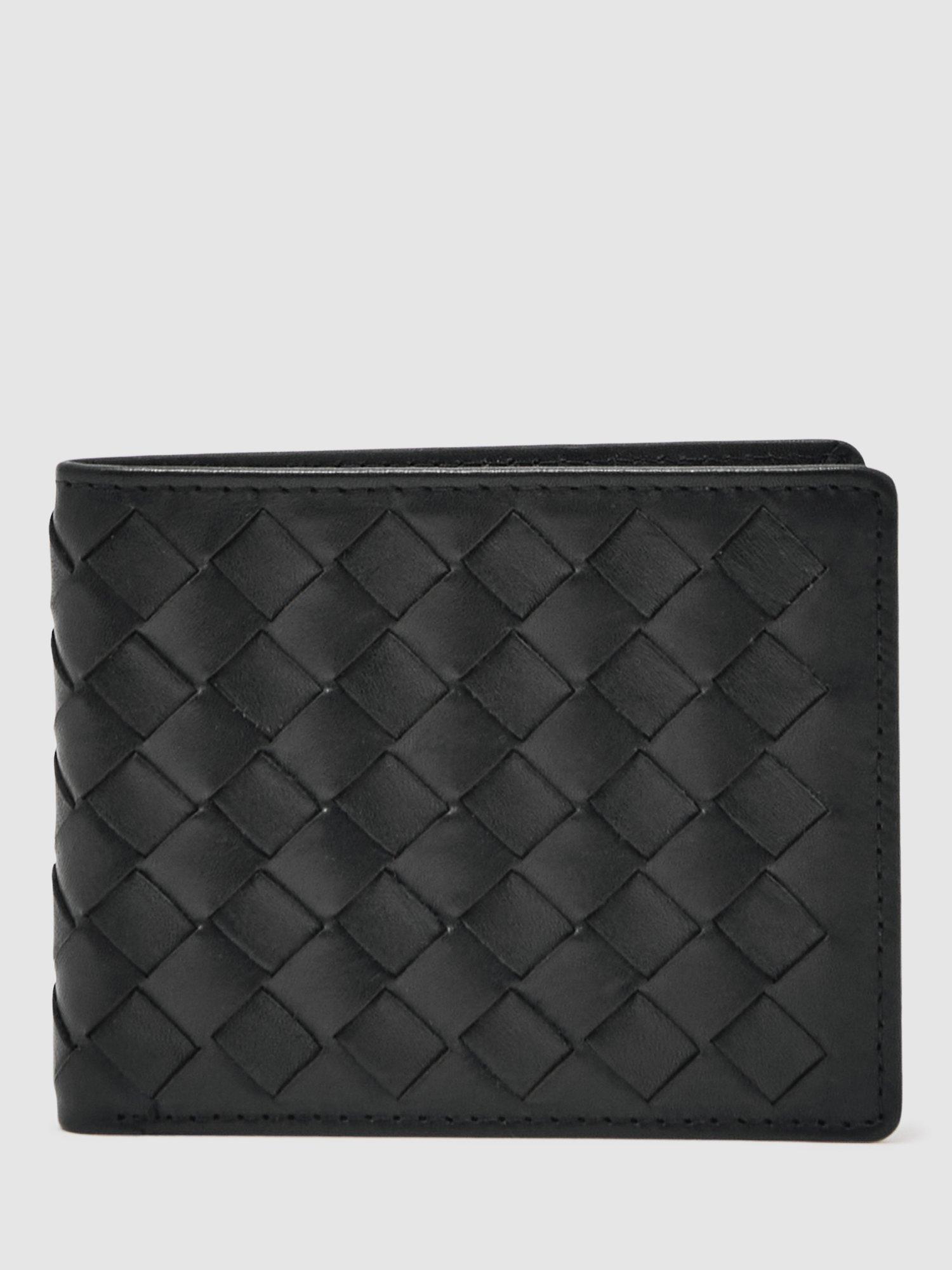 Product image 1 of 3, which shows Reiss Elton Leather Lattice Effect Wallet, Black
