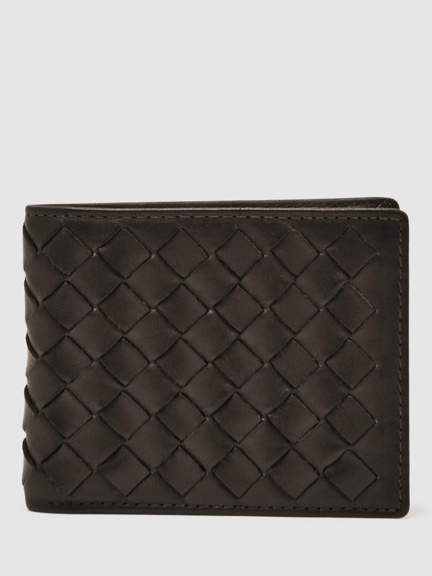 Product image 1 of 3, which shows Reiss Elton Leather Lattice Effect Wallet, Dark Brown