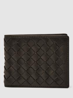 Reiss Elton Leather Lattice Effect Wallet, Dark Brown