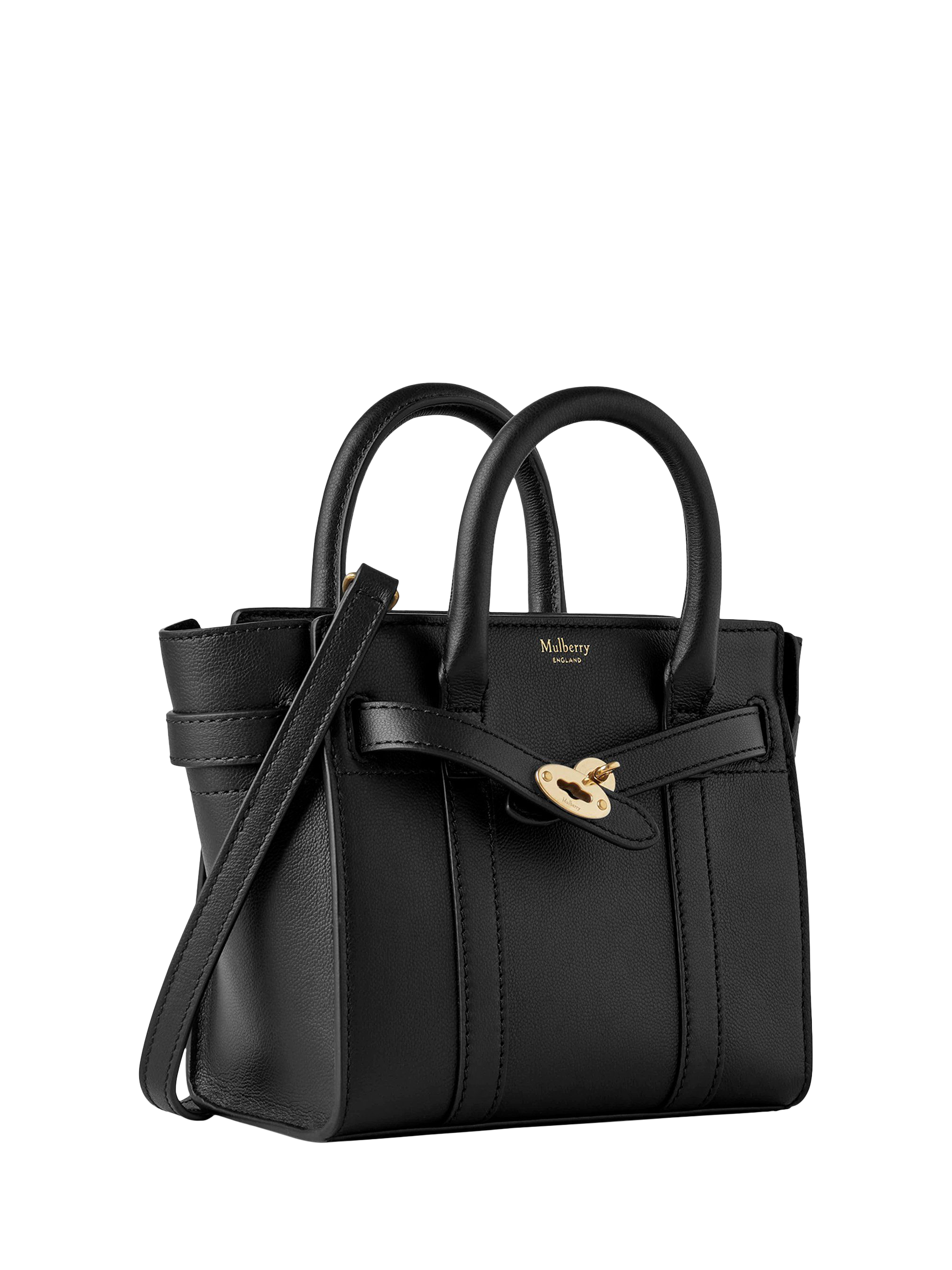 Product image 3 of 6, which shows Mulberry Micro Bayswater Leather Zipped Handbag, Black