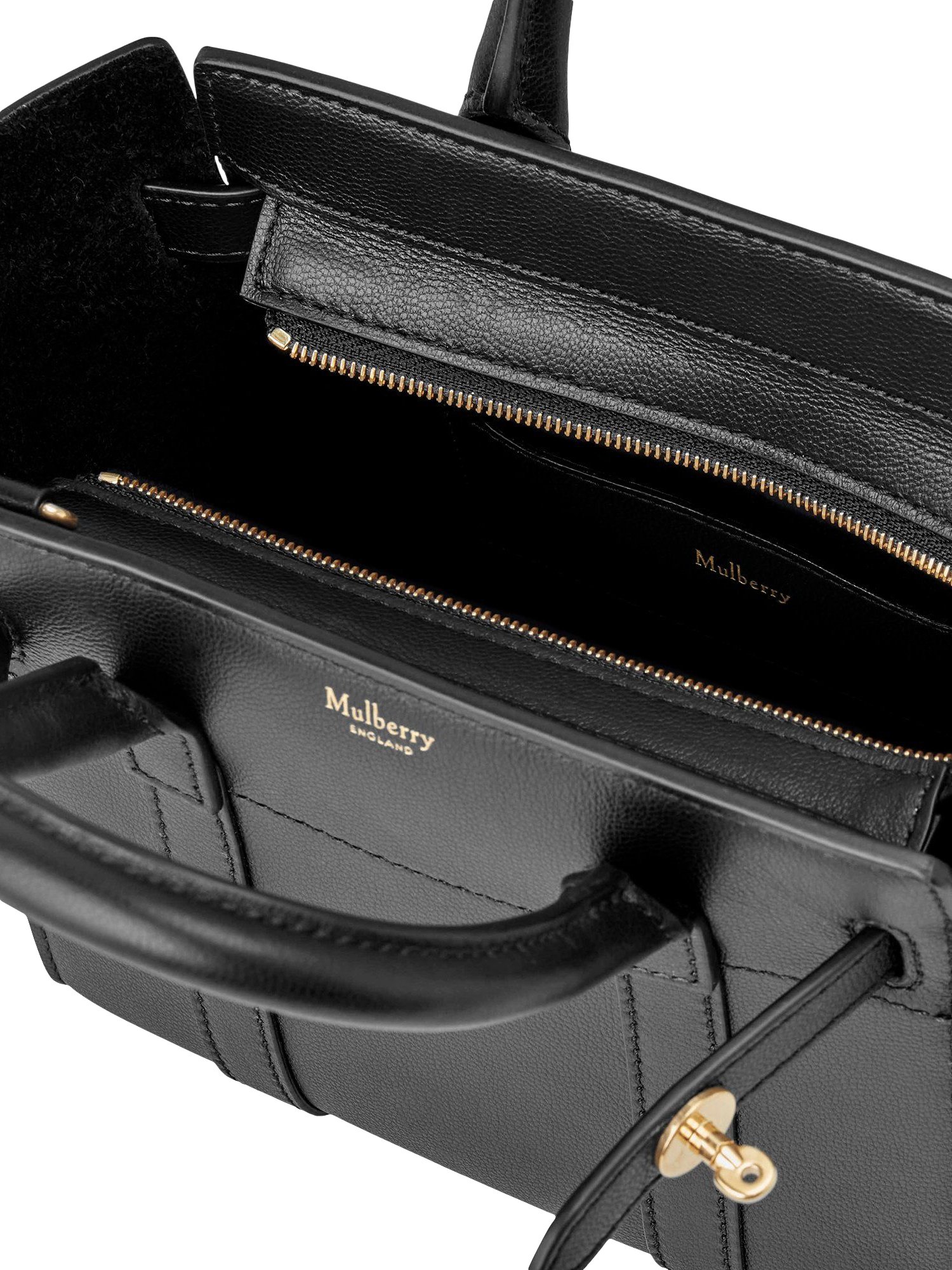 Product image 4 of 6, which shows Mulberry Micro Bayswater Leather Zipped Handbag, Black