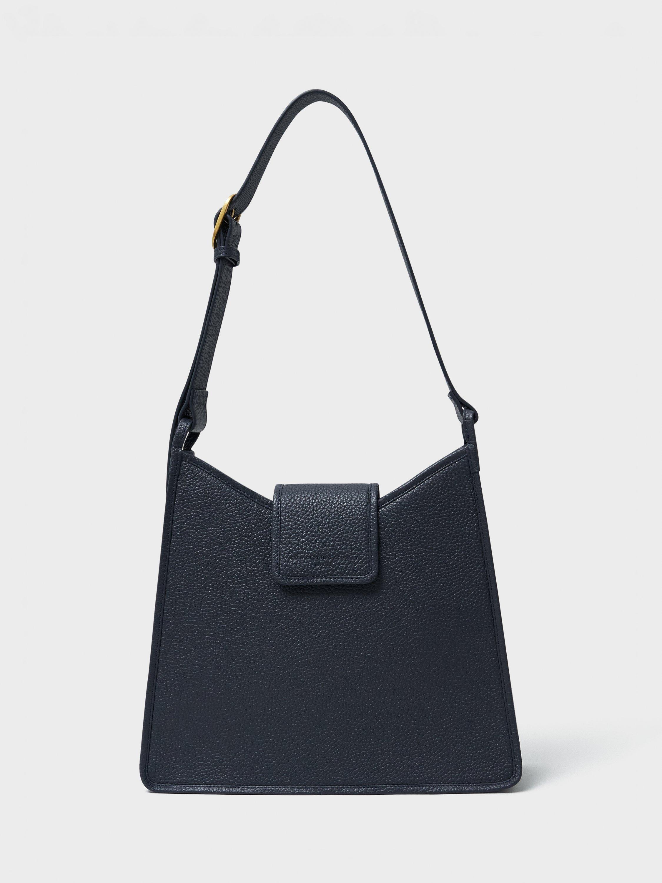 Product image 1 of 3, which shows Crew Clothing Leather Clasp Closure Handbag, Navy Blue