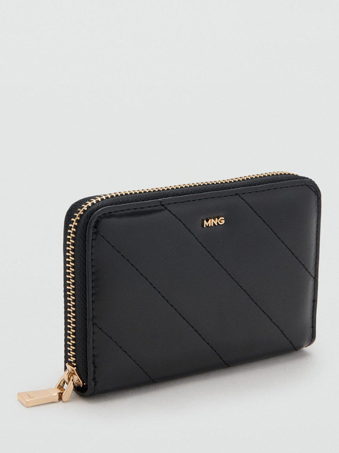 Product image 1 of 4, which shows Mango Medium Diagonal Quilted Purse, Black